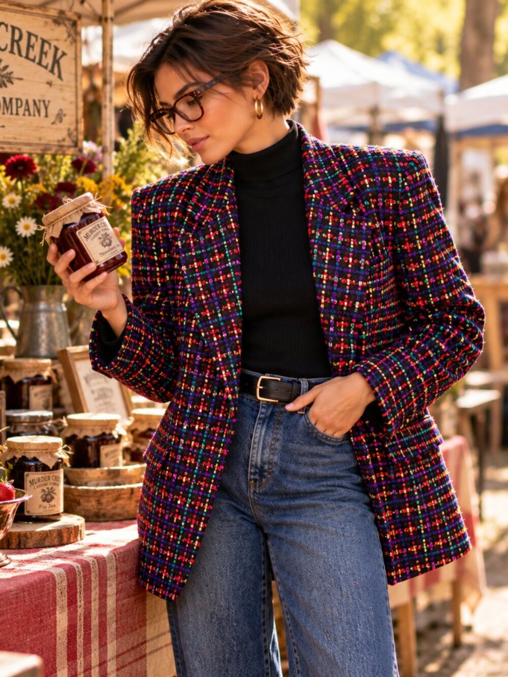Vintage 90s Requirements Petite Size 12 Confetti Tweed Wool Blend Blazer